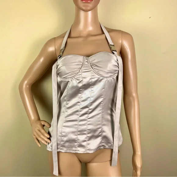 NEW ROKH BEIGE BUSTIER HALTER TOP - Picture 2 of 10